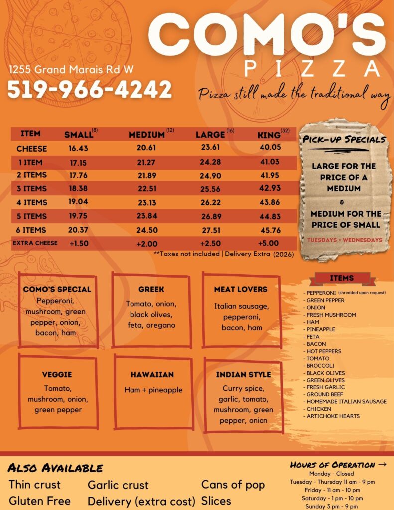 Front of Menu
